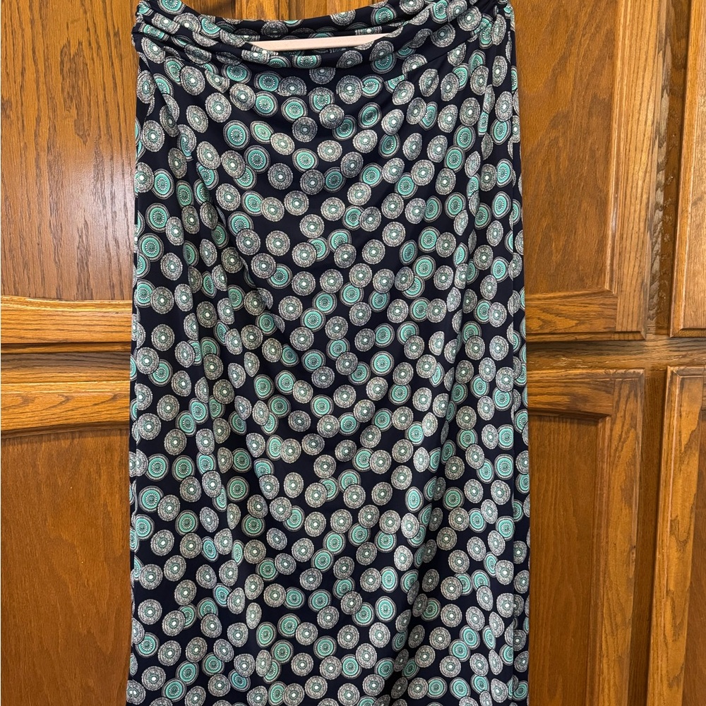 Gilli Black Maxi Skirt with Teal and White Circular Print